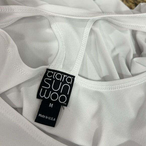 Clara Sun Woo 3/4 Sleeve Racerback Tunic Top In White Size M - Picture 4 of 8